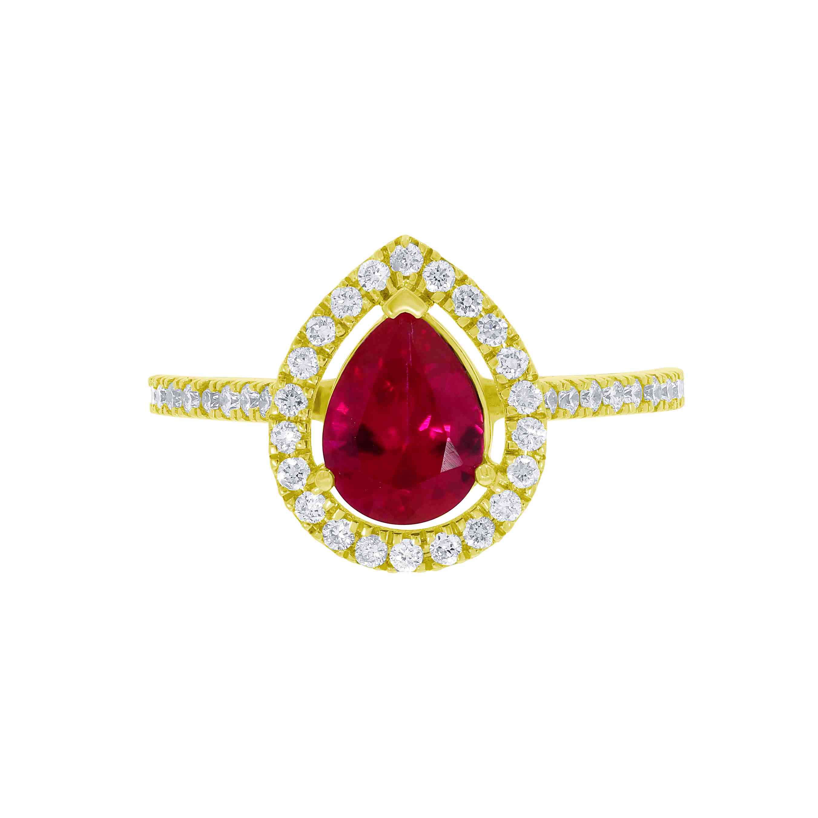 Pear Shape Ruby and Halo Diamond Ring LR11783A
